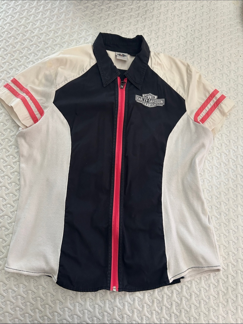Harley-Davidson Black, White & Pink Zip-Front Women's Polo